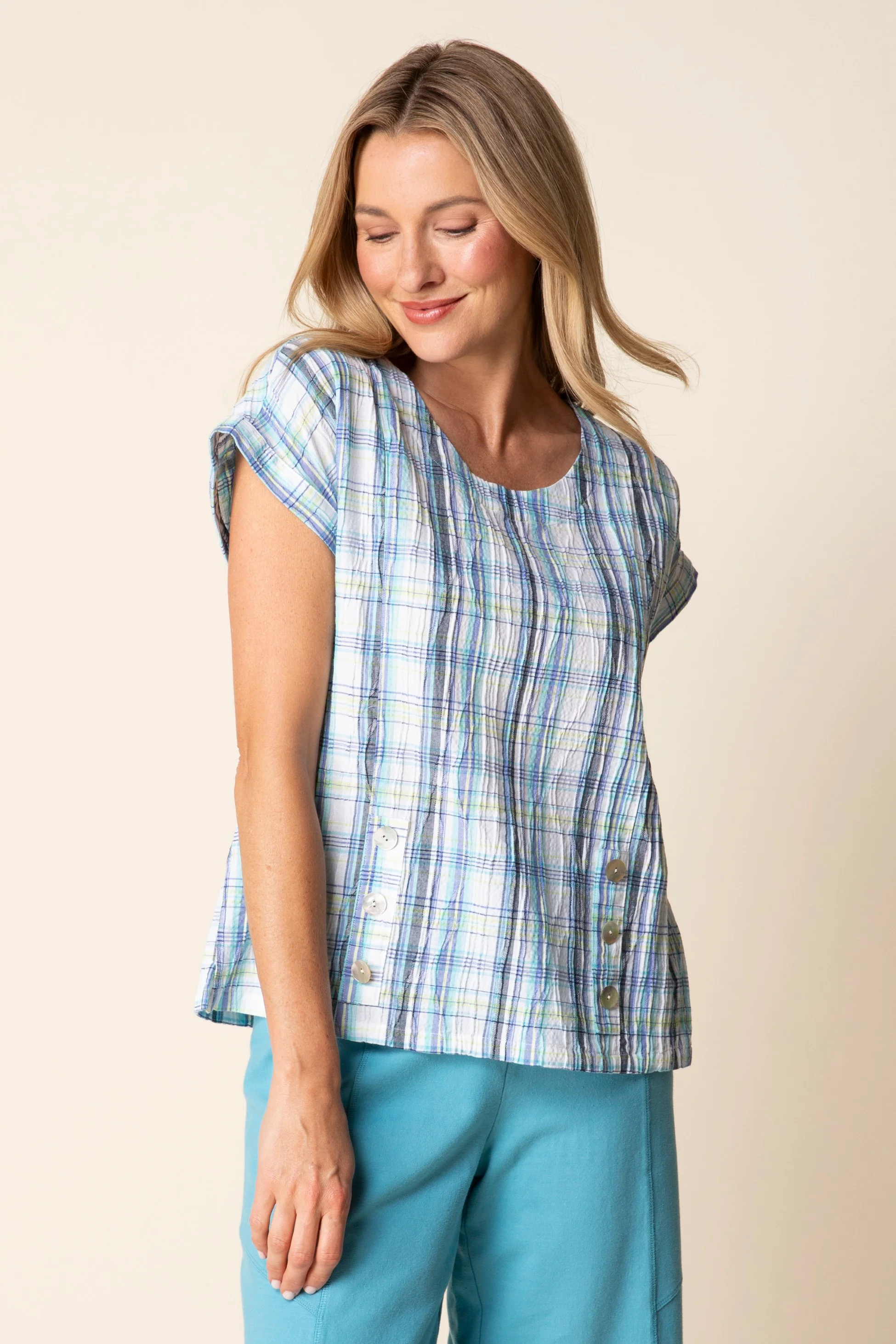 Blurred Plaid Button Pullover - Image 2