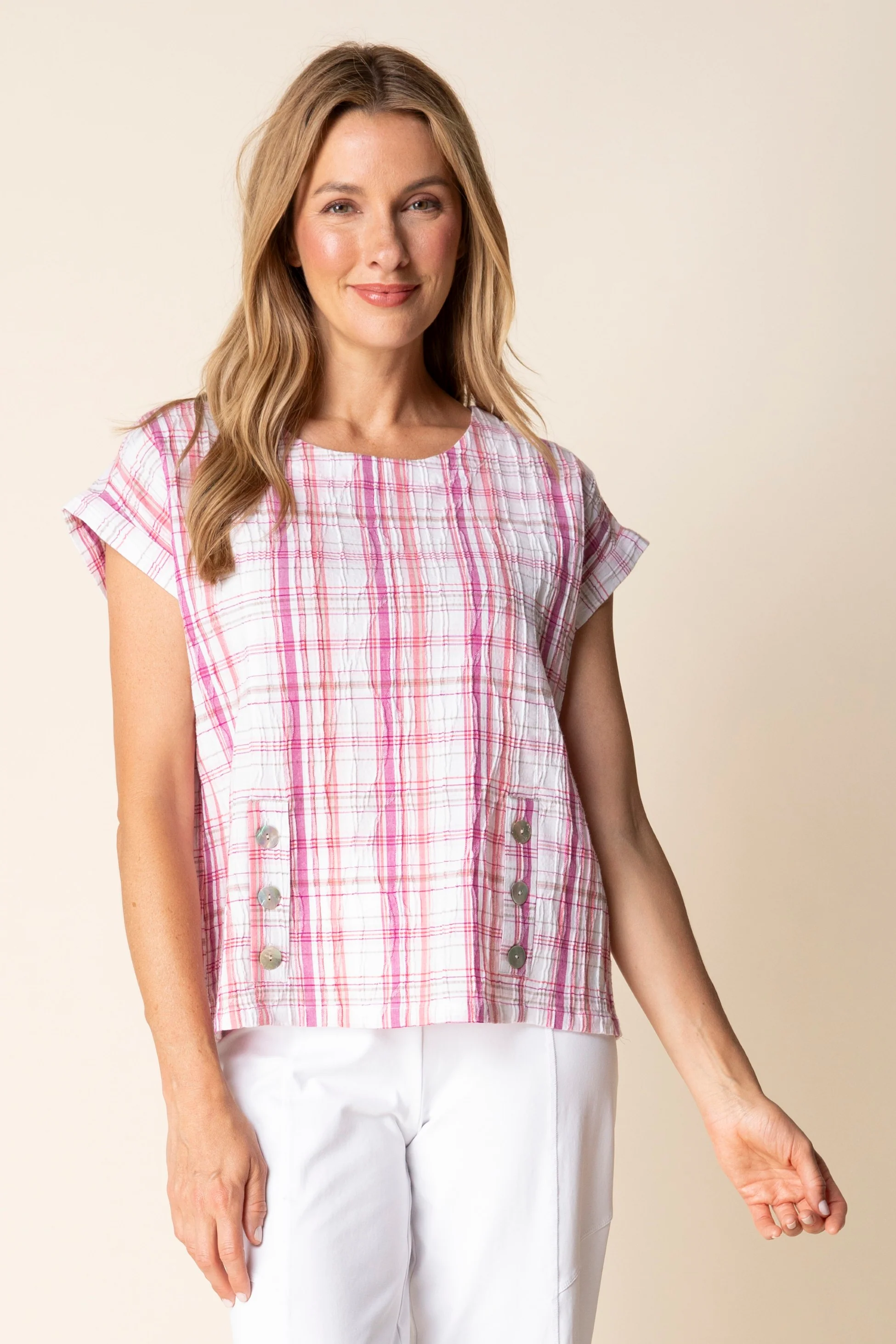 Blurred Plaid Button Pullover - Image 4