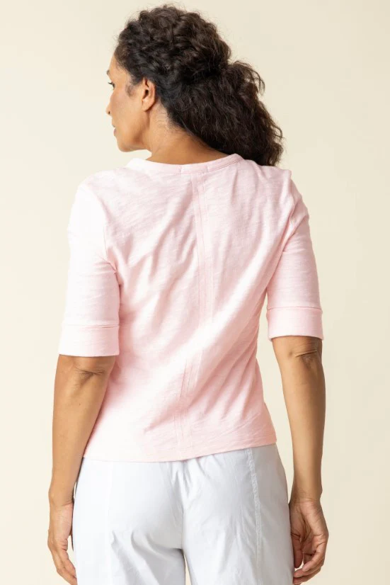 Peruvian Textured Cotton Split Collar Elbow Sleeve Tee - Image 6
