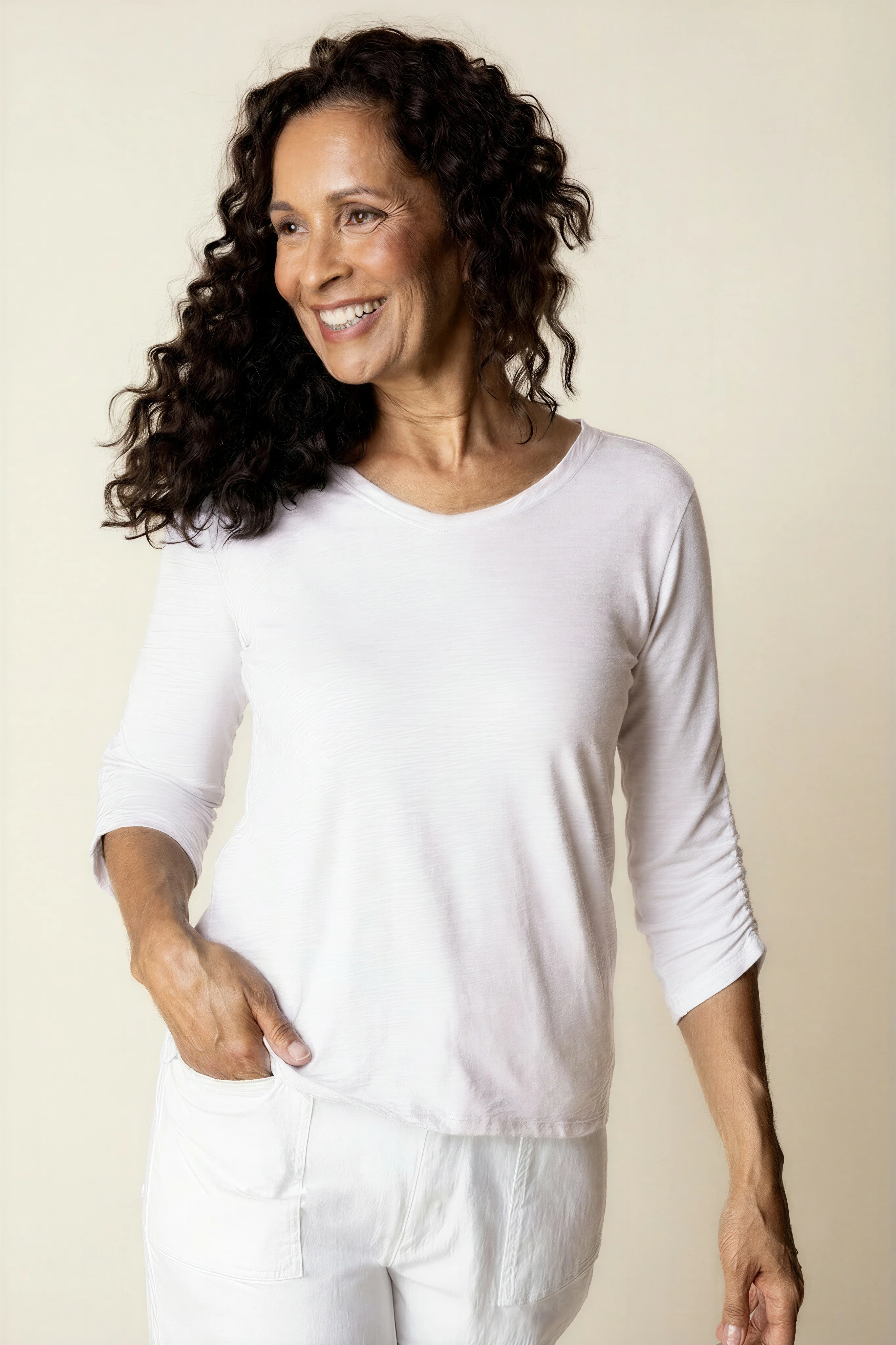 Ruched Sleeve Peruvian Cotton Tee - Image 6