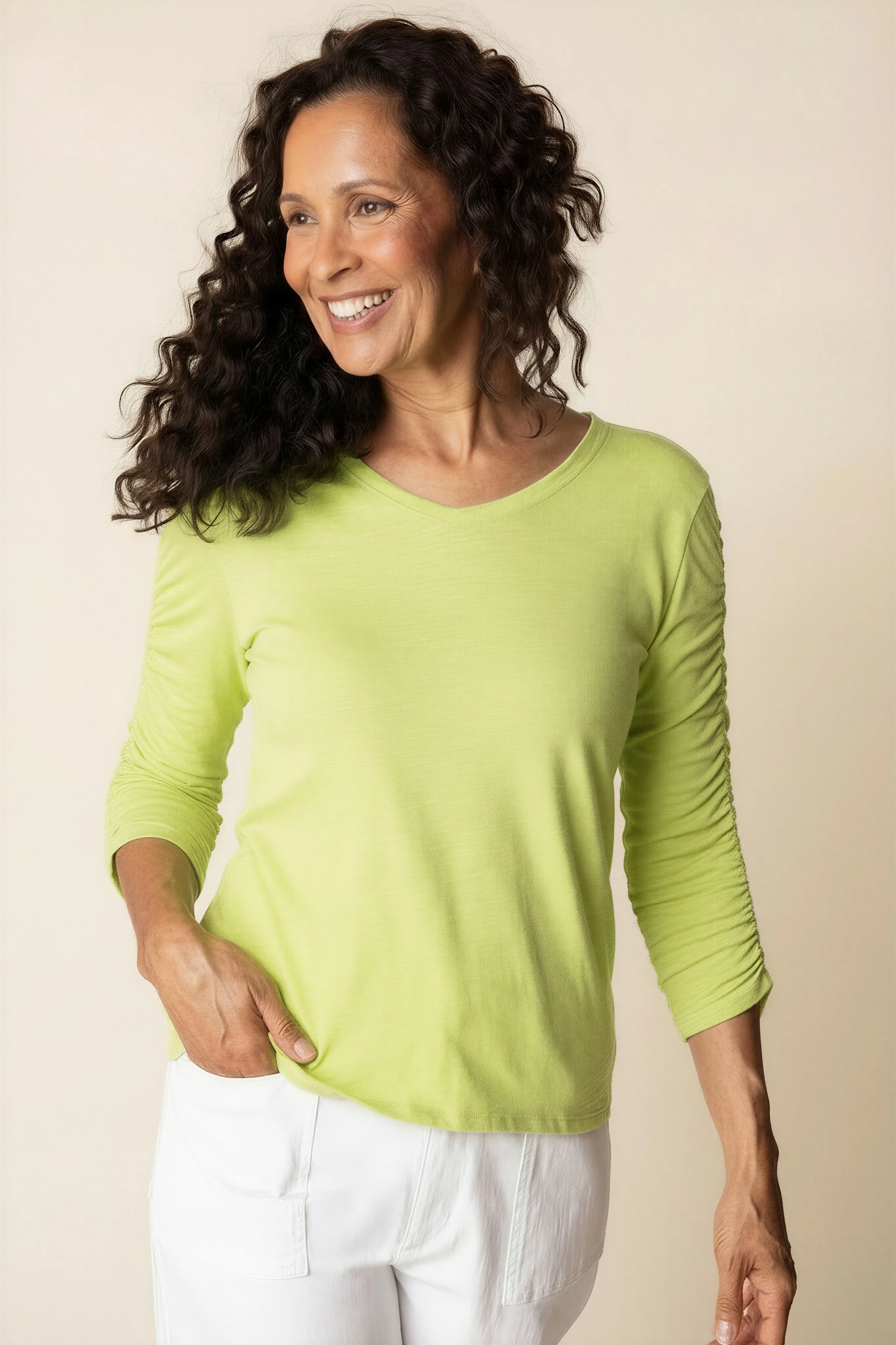 Ruched Sleeve Peruvian Cotton Tee - Image 7
