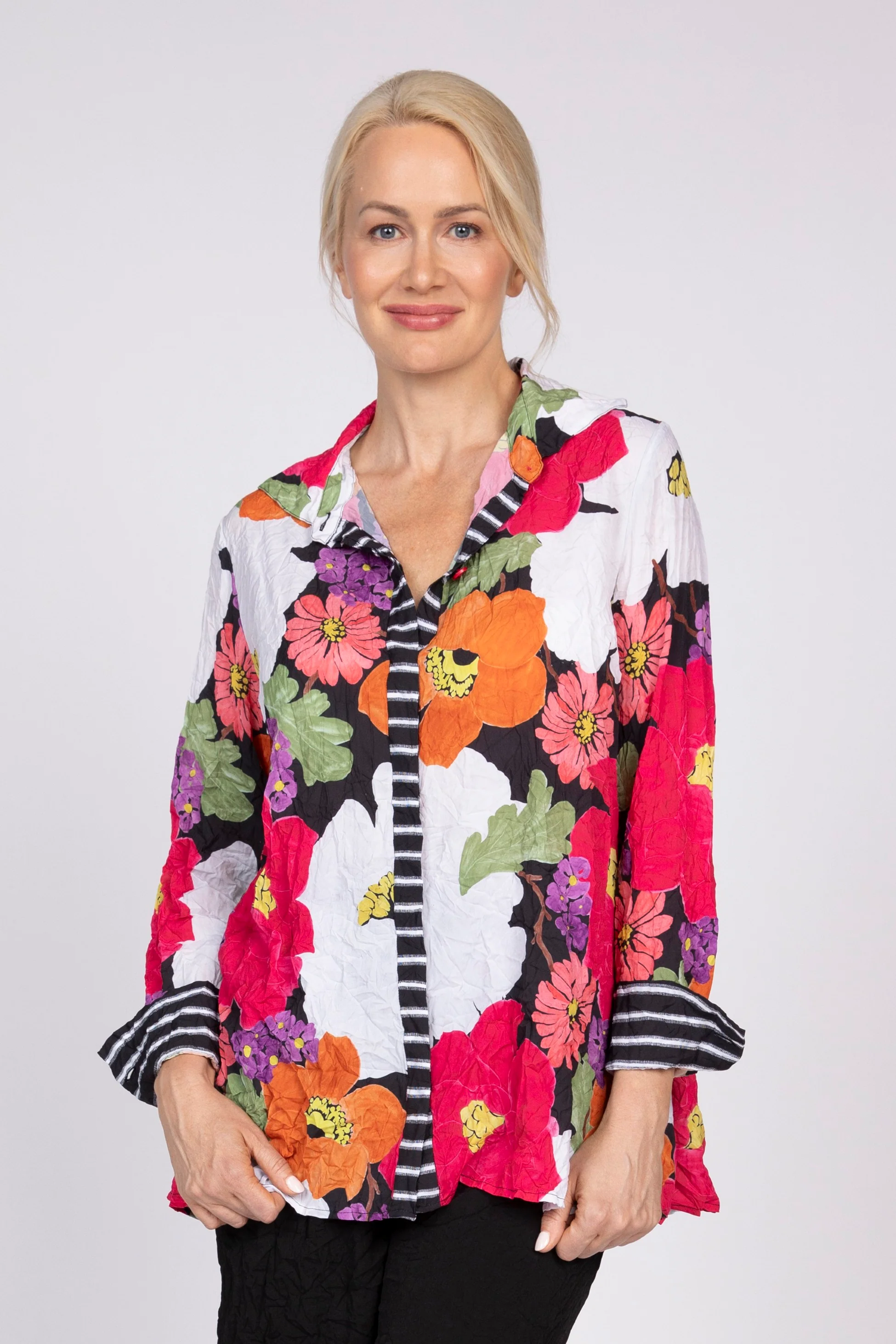 Siesta Floral Crinkle Crepe Mixed Shirt