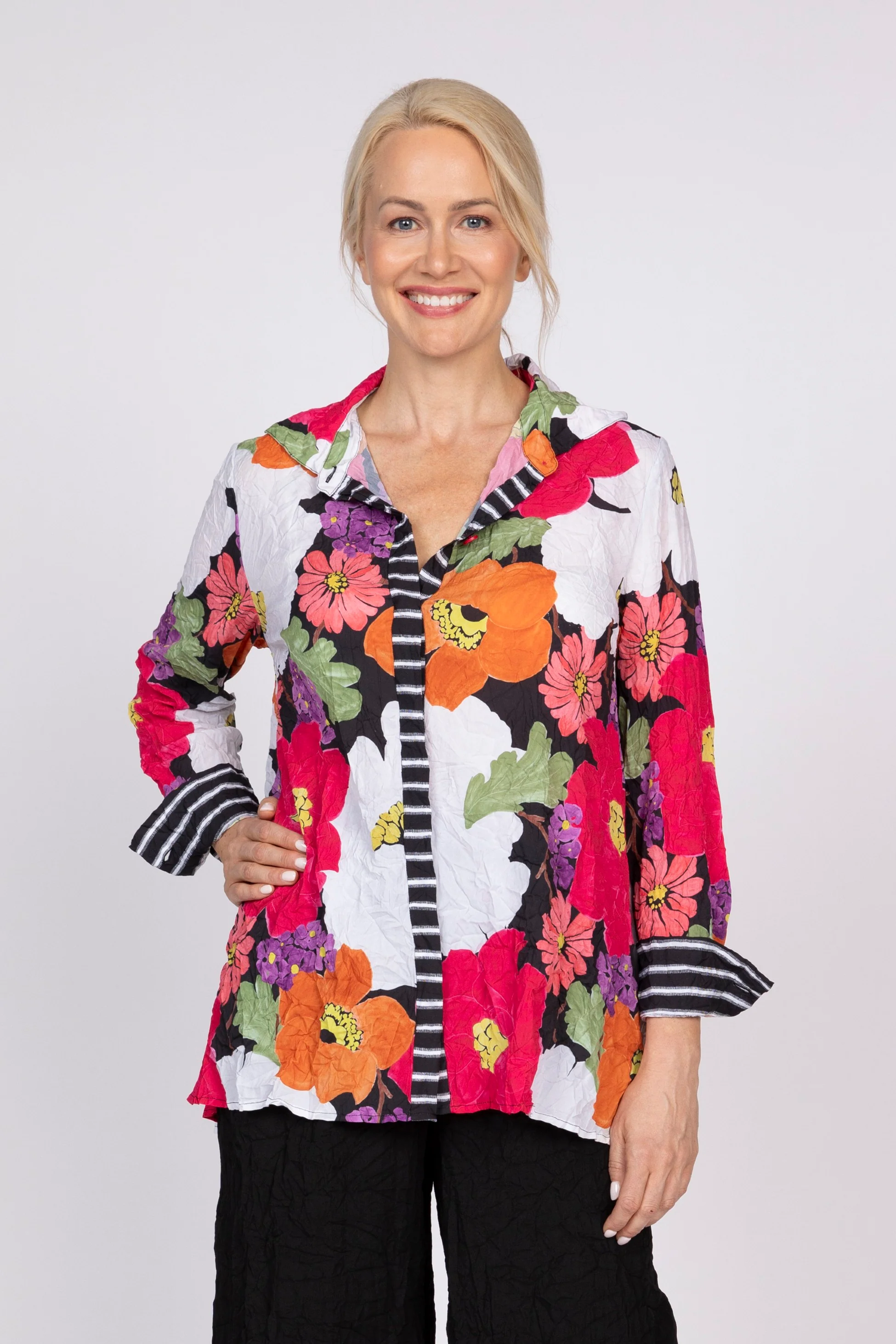 Siesta Floral Crinkle Crepe Mixed Shirt - Image 2