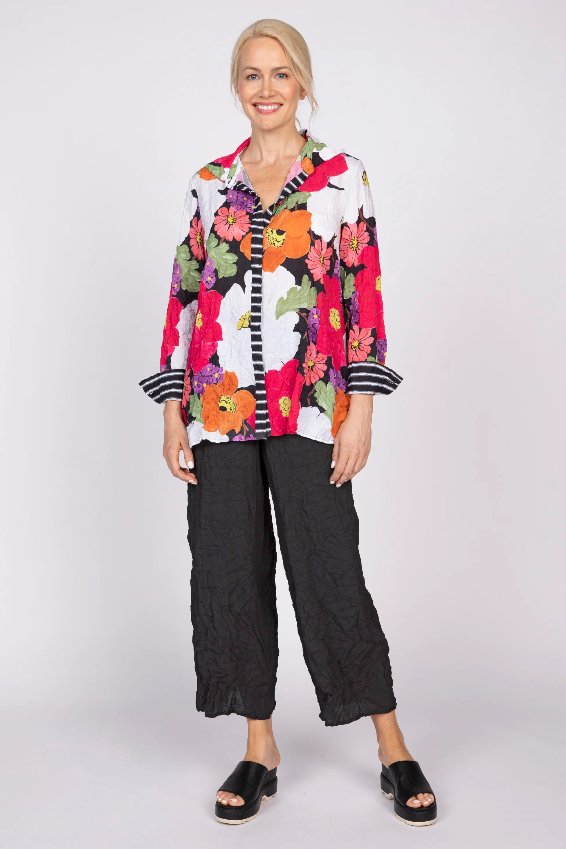 Siesta Floral Crinkle Crepe Mixed Shirt - Image 4