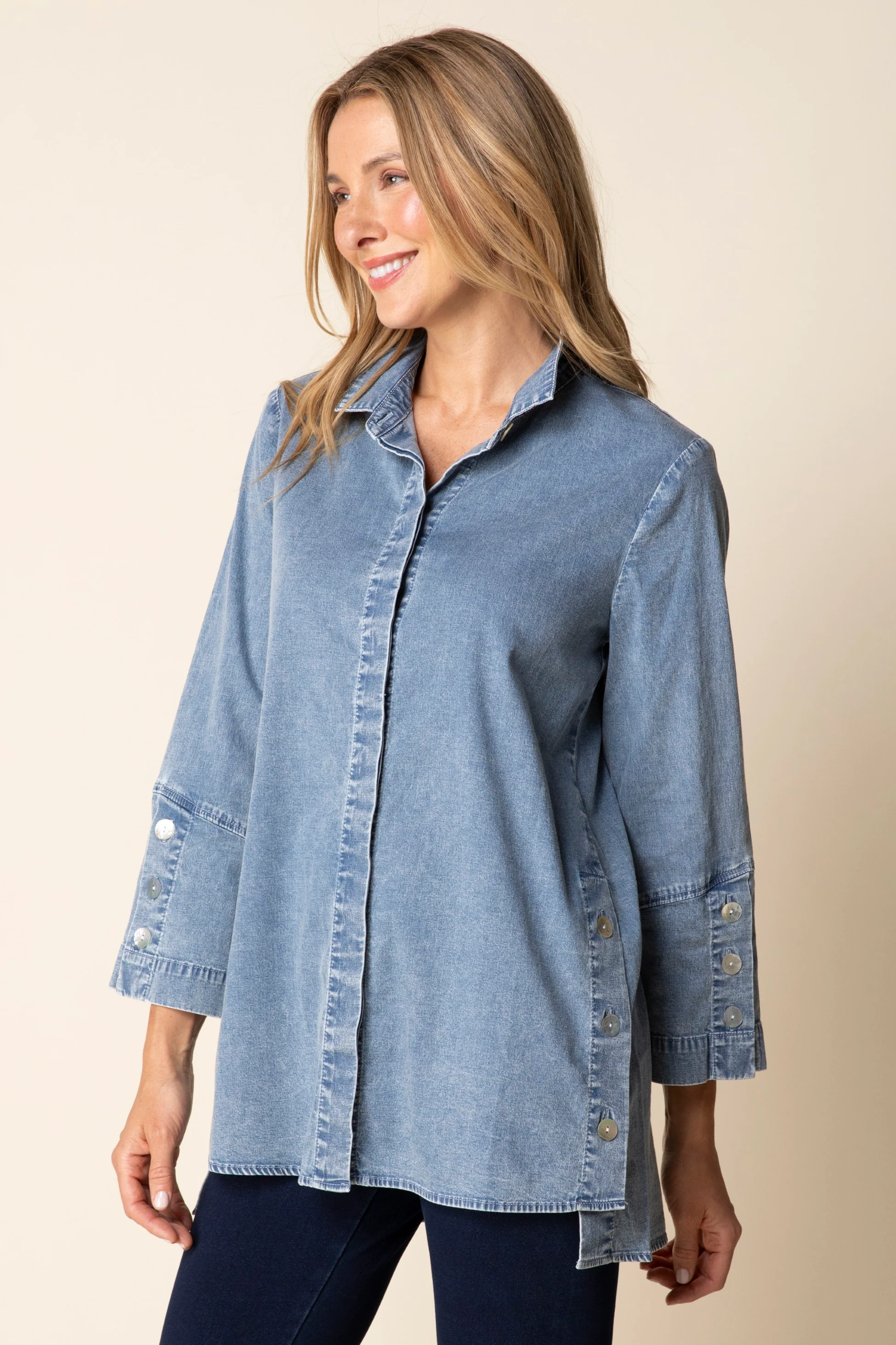 Stretch Denim Button Tunic - Image 3