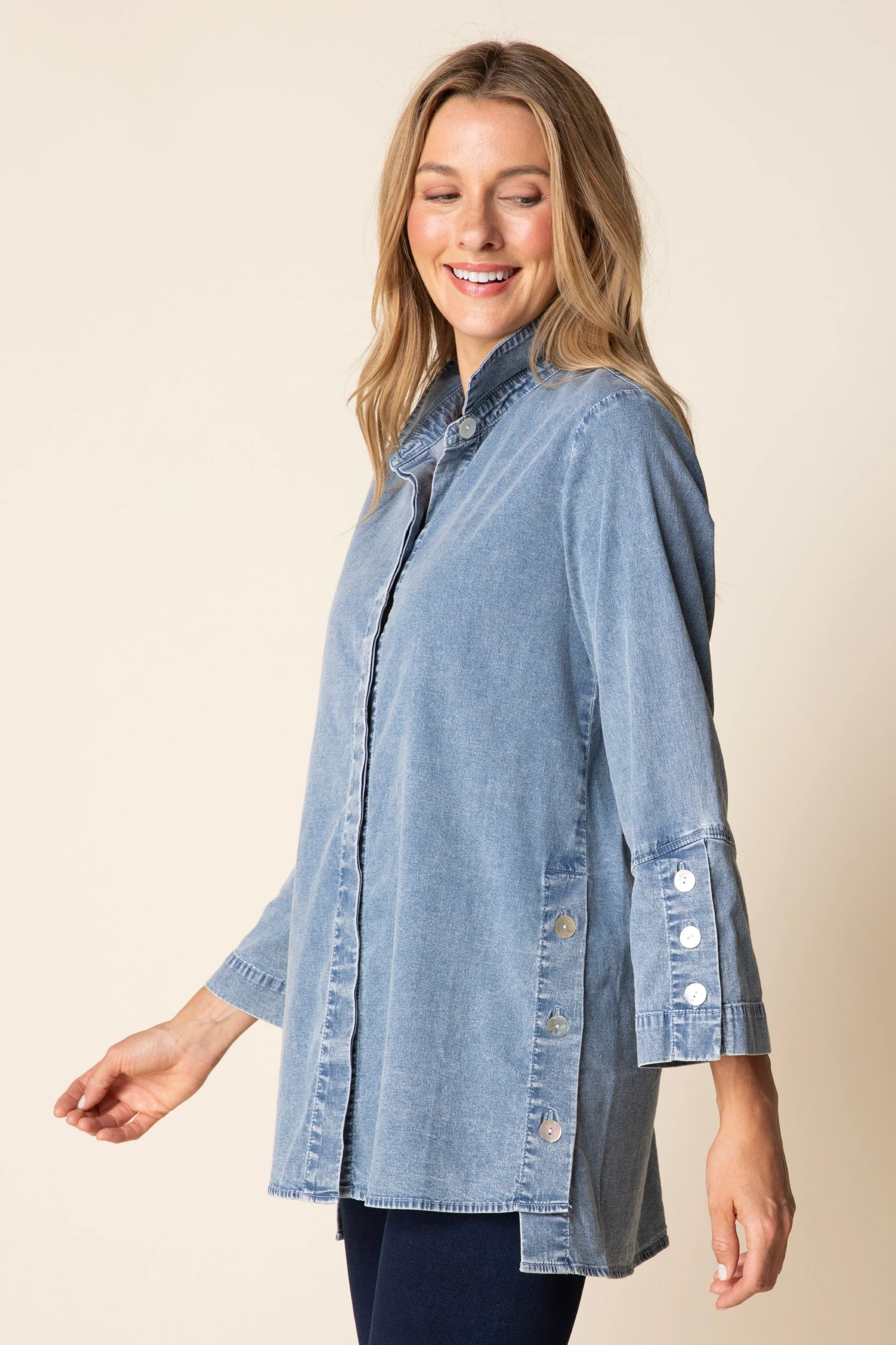 Stretch Denim Button Tunic - Image 4