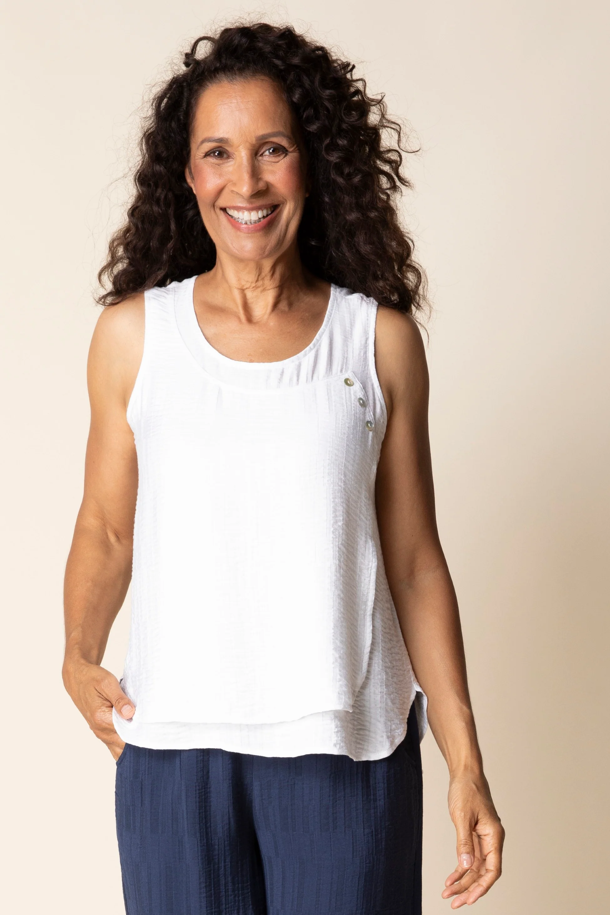 Whisper Jacquard Button Tank