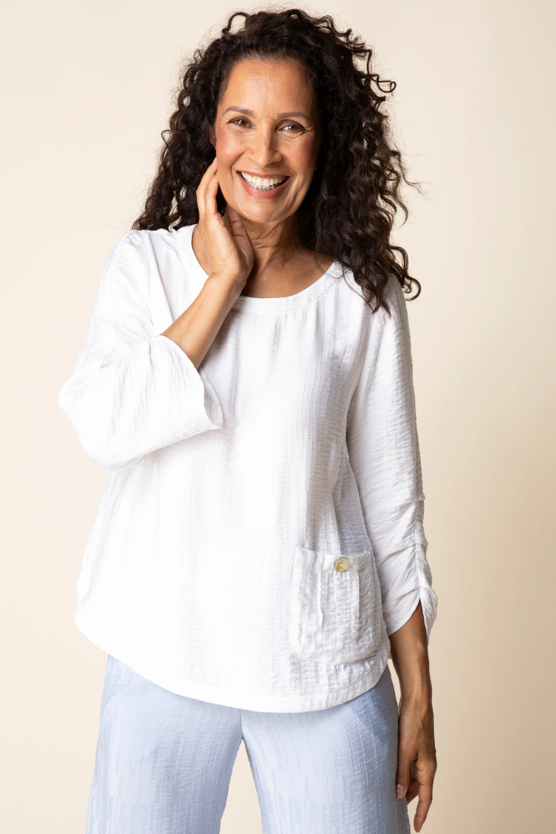Whisper Jacquard Rayon Pleat Top - Image 3